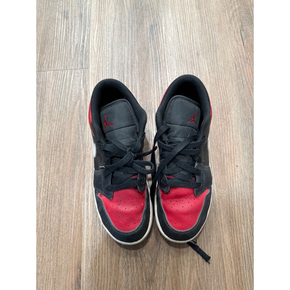 Jordan 1 Low Bred Toe Black Red White Sneakers 553560-066 Boys Size 6Y
